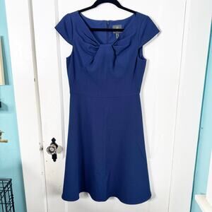 Adrianna Papell Crepe Drape Neck A-Line Stretch Cocktail Wedding Navy Sateen 4